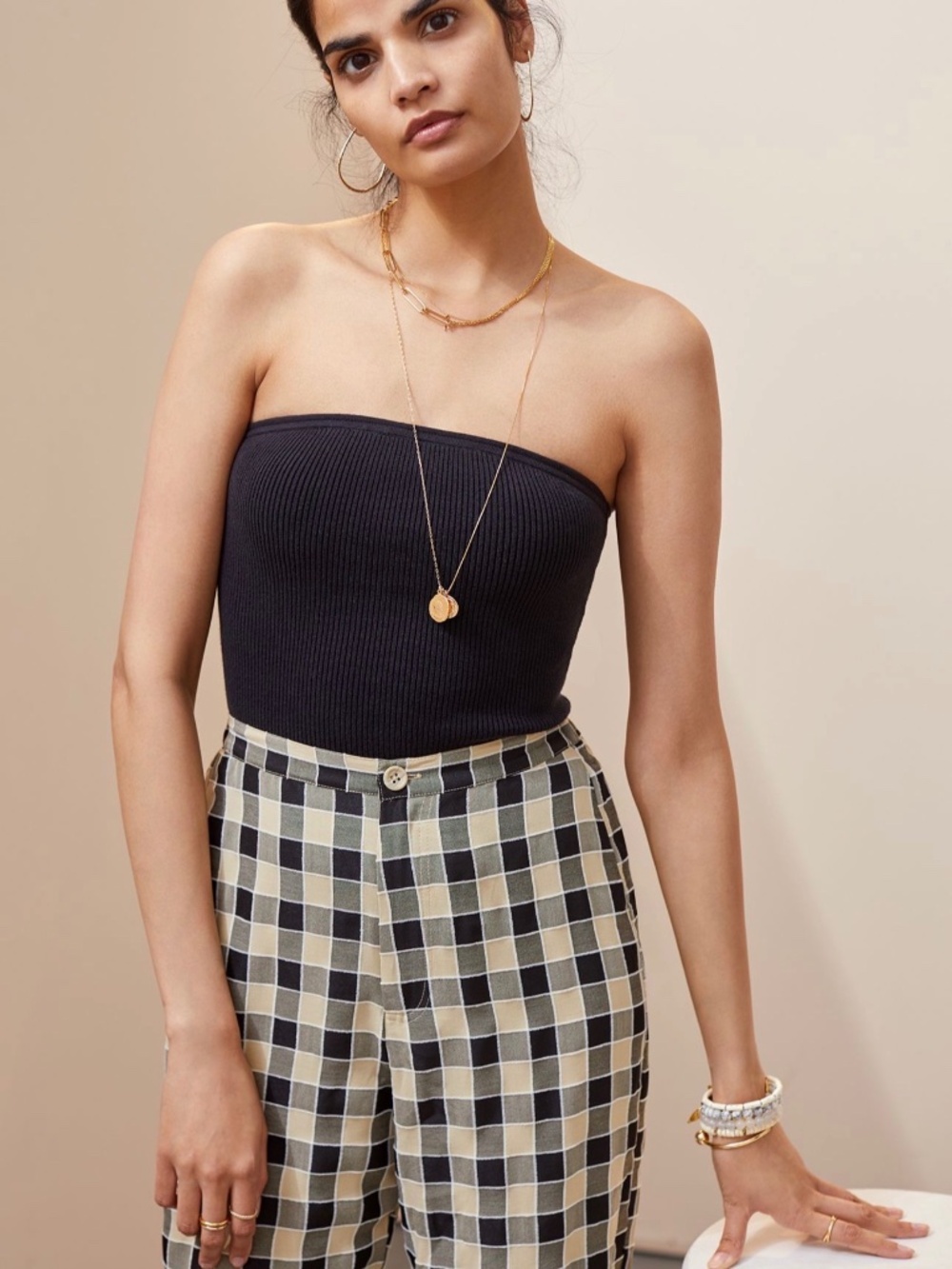 Maeve Ribbed Black Tube Top Sz M